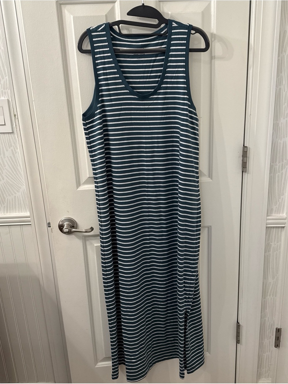 Pact Costa Mesa Stripe Deep Aqua Organic Cotton Tank Midi Dress
